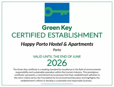 Establecimiento certificado Green Key – premio de sostenibilidad de Happy Porto Hostel