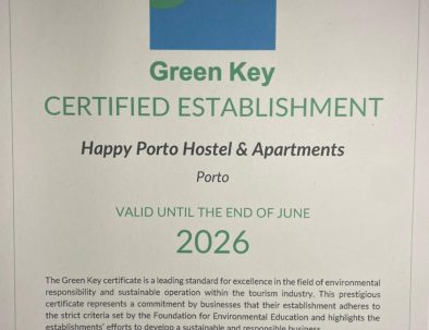 Green Key certified establishment – Happy Porto Hostel sustainability award